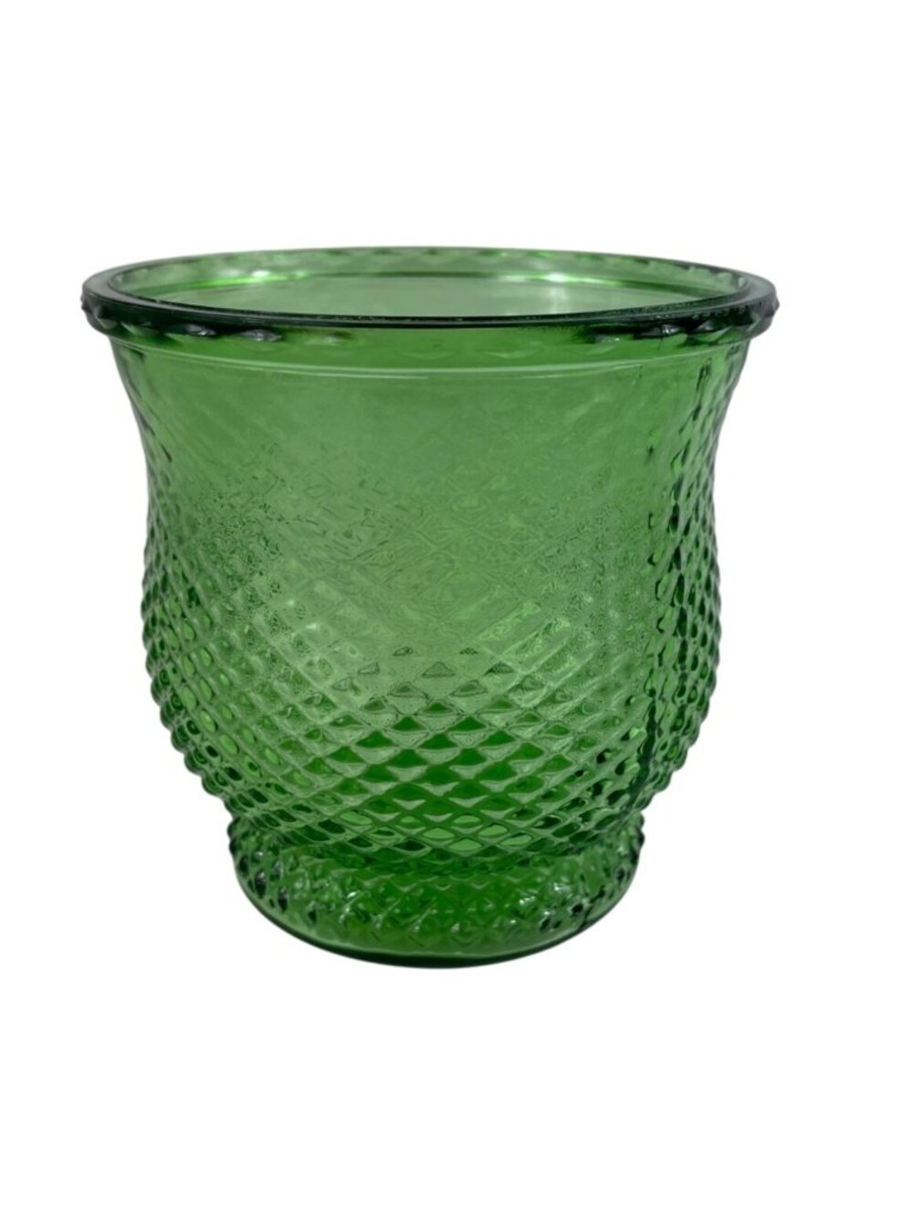 EO Brody Co 4" High Green Glass Vase Diamond Pattern